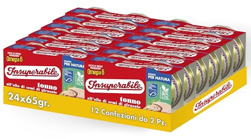 INSUPERABILE | Tonno Olio di Semi di Girasole, 24 lattine da 65g, Confezione da 12x2, Certificato MSC, Pesca Sostenibile e Alta Qualità Made in Italy