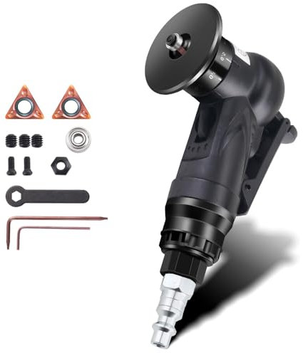2-in-1 Pneumatic Chamfer Tool,45 Degree Air Mini Portable Handheld Metal Plastic wood Edge Beveler with Replace Blades for Metal Deburring (2 in 1-black Plastic shell)