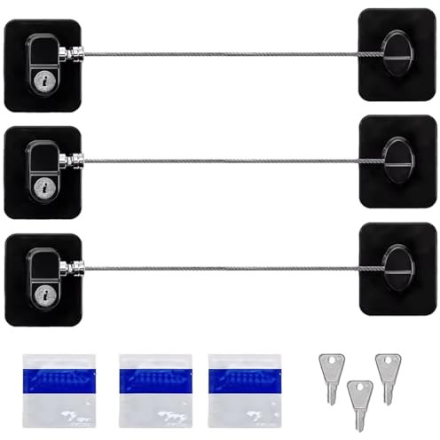 3 Pack Versatile Locks with Keys – Cabinet, Fridge, Window & Cupboard Lock, Childproof Door Lock Without Drilling, Ideal for Home & Kitchen, Black
