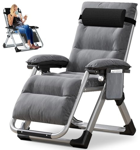 Ryuhic Chaise longue pliable - Charge maximale : 200 kg - Zero Gravity - Avec coussin de soutien - Porte-gobelet - Extra large - Réglable - Pour patio, jardin, plage, piscine
