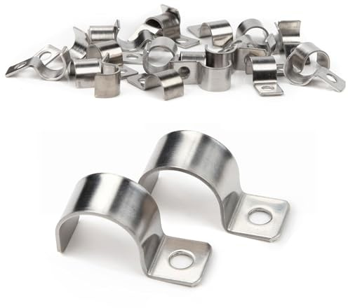 NEERIX 25 StückPremium Edelstahl Kabelschellen Set,Hochleistungs Einzelloch Kabelschellen Metall,V2A Einzelloch U Rohrschellen,für Kabel Unterputz Wasserrohre Installation(16mm,25pcs)
