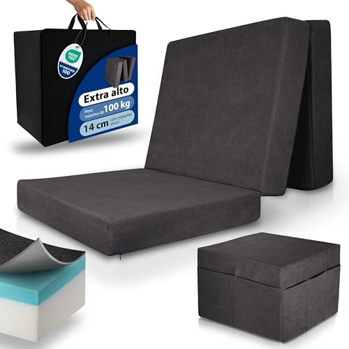 Beautissu Klappmatratze Gästebett faltbar inkl. Husse Faltmatratze waschbar | 75x195cm Anthrazit extra dick 14cm Visco-Matratze Härtegrad H3 hoher Schlafkomfort Gästematratze klappbar optimaler Premium L