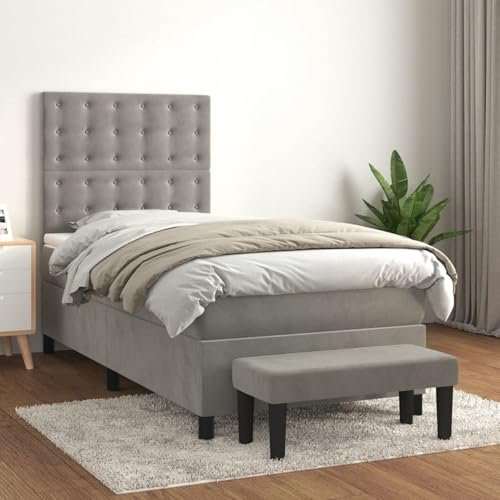 Juroupi Boxspringbett mit Matratze Hellgrau 90x190 cm Bett Mit Matratze Boxspringbett Matratze Betten Boxspringbett Samt - 3138055