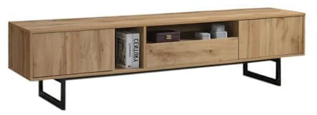 IBERA HOME Mueble TV Industrial de Roble con 2 Puertas y 1 Cajón - Espacio y Estilo en 200x50 cm