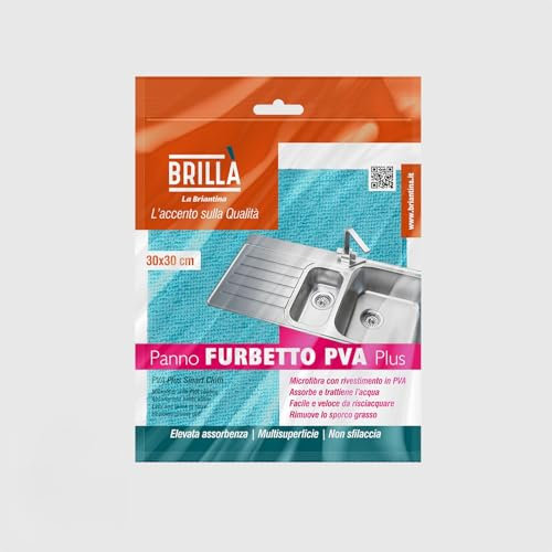 La Briantina Panno in Microfibra Furbetto PVA Plus - Pulizia e Asciugatura Piani di Lavoro, 30x30 cm, Azzurro - Delicato su Acciaio, Specchi e Vetro, Ultra Assorbente e Senza Aloni