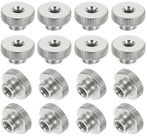 sourcing map 16Pcs Knurled Thumb Nuts, M3x7mm Carbon Steel Nut Iron Round Knobs Fasteners High Head Through Hole Hand Screw Nut for 3D Printer Part, Silver