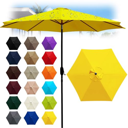 6 Ribs Outdoor Umbrella Canopy Replacement - Replacement Parasol Fabric Cover - 6.6/8.2/8.9/9.8ft Umbrella Cloth - Not umbrella frame - for Garden, Patio, Yard, Beach, Market(Yellow,6 ribs: 2.5m/8.2ft