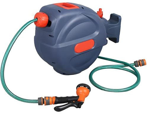 Retractable Garden Hose Reel, Automatic Wall-mounted Hose Pipe With 10m/15m/18m, 180° Swivel, Auto Lock & Rewind, Garden Hose Reels For Garden Watering, Car Wash, Floor Flush 8x12mm 18M