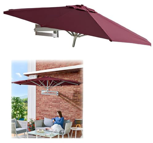 GUOGLZ 220cm Wall Mounted Garden Cantilever Parasol, Balcony Umbrella With Adjustable Pole, Tilted Design And Wind Vent, 8-Rib Hanging Sun Shade(Wine Red)