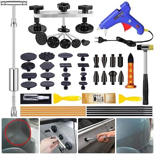 Manelord Car Dellen Reparatur Ausbeulwerkzeug Set, Auto Lackfreies Beulen Reparaturset Dent Puller Kit, Gleithammer Dent Abzieher mit 16 Stück Klebel