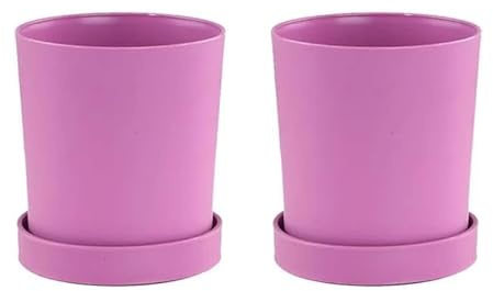 Aoktorkit 2 juegos de macetas pequeñas con platillos de 11,2 cm, maceta de plástico rosa para plántulas de flores de 11,3 x 12,4 cm, macetas para cactus y plantas suculentas