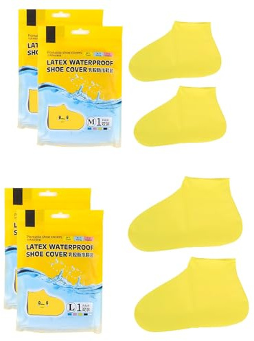 Bomxmon Shoe Covers Waterproof Reusable, 4 Pack Rain Shoe Covers, Non-Slip Waterproof Boot Protectors for Climb Snow Rain and Mud (M&L, Yellow)