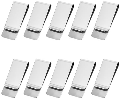 Heclia 10 Pack 10 Pcs Stainless Steel Money Clip Metal Slim Money Clips Slim Cash Clip Silver Wallet Bill Credit Card Holder Portable Sturdy Banknote Clips for Men and Women Credit Card Receipts