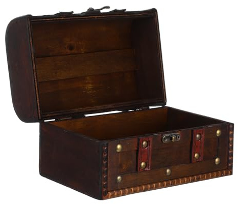 OUNONA Scrigno Pirata in Legno Vintage con Lucchetto Decorativo | Baule Rettangolare Nero Marrone, Stile Rétro Artigianale, Contenitore Portaoggetti per Stanza e Escape Room