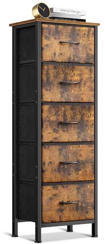 Coleshome Cassettiera Camera da Letto, Cassettiera Alta Piccola con 5 Cassetti in Tessuto, Robusta Struttura in Acciaio, Piano in Legno, Adatta per Camera da Letto e Soggiorno, 40 x 30 x 120cm Vintage