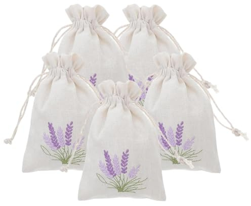 Lavender Bags - ShiningUU 5 Pcs White and Linen Drawstring Lavender Sachets Bags | Cotton Drawstring Fragrance Bag for Wardrobe, Drawer & Car Freshness