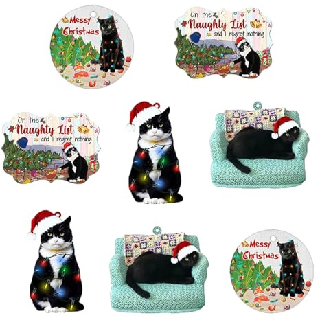 8 Stück Christbaumschmuck Katze, Weihnachtsbaumschmuck Katze, Weihnachtsanhänger Weihnachtsschmuck, Weihnachten Ornamente, Weihnachtsbaum Anhänger Acryl für Geschenk, Weihnachtsbaum Ornamente