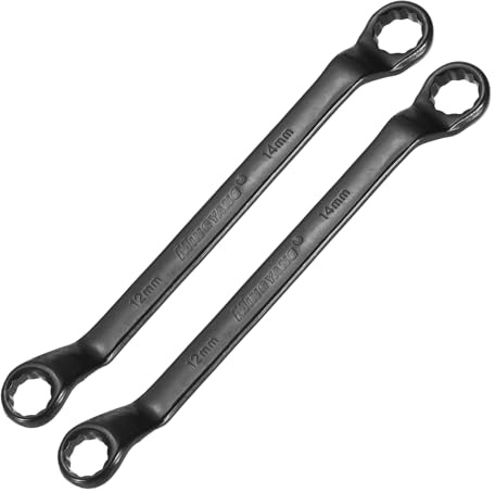 sourcing map Doppelsteckschlüssel, 45 Grad gekröpft, 12 x 14 mm, metrisch, 12-kant, Chrom-Vanadium-Stahl, lang, Industriequalität, Torx-Steckschlüssel, Reparaturwerkzeug, Schwarz, 2 Stück