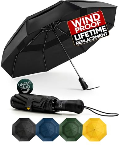 Chakipee Parapluie Pliant Compact - Parapluie Homme Automatique Resistant Vent, Parapluies Noir de Voyage Portables, Auvent à Double Ventilation Tissu 210T, Portée 102 cm, 8 Sections