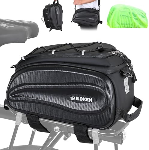 WILDKEN 12L Bolsa Bicicleta para Portaequipajes, EVA Reflectantes Alforjas Bicicleta Impermeable, con Asa y Correa Negro Bolsa para Bicicletas, Bolsa Trasera Bicicletas para Bicicletas MTB Carretera