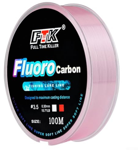Eawfgtuw Fluorkohlenstoff-Angelschnur, 100 m, Kohlefaser-Vorfach, transparente, weiche Schnur für Süß- und Salzwasser-Angeln, glattes Werfen mit (Pink 0–0,165 mm-2,4 kg)