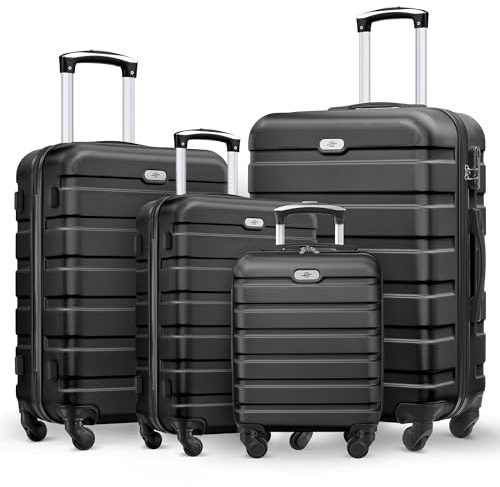 Suitour 4 Piece Luggage Sets, Hard Shell Suitcase Set with Spinner Wheels 16 20 24 28inch Travel Sets(Black)