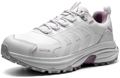 NORTIV 8 Women's Waterproof Hiking Shoes Lightweight for Walking All Day Comfort Non-Slip Outdoor Trekking Camping Climbing Fashion Sneakers Armadillo FieldLite,Size 8,White/Purple,SNHI26003W