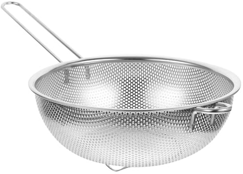 Scolapasta Inox Manico Singolo in Acciaio Inossidabile 19, 2 | Argento, Maglie Fitte Anti Caduta, Drenaggio Rapido, Lavaggio di Verdure e Frutta, Cestello