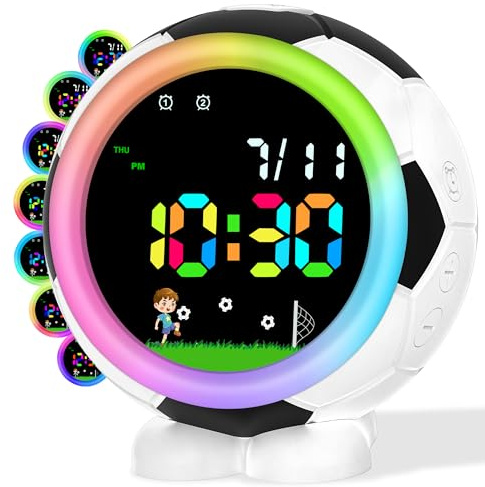 Juboos Réveil Numérique pour Enfant Garçon Et Fille, avec Multicolore, Veilleuse, Snooze, 6 Sonneries, 12/24 H, Cadeau De Rentrée des Classes pour Enfants De 4 À 15 Ans