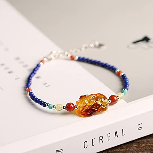 CCXXYGWJ Bracciale da Donna Bracciale in Argento Sterling 925 Bracciale con Agata e tormalina con Ambra, lapislazzuli e Bracciale con Pietre preziose turchesi