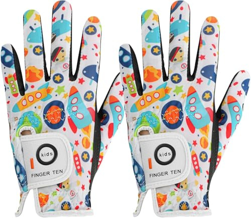 XJBTBA Guantes de Golf para jóvenes para Todo Tipo de Clima, Suaves para Mano Izquierda Derecha, Agarre de Lluvia, Valor Transpirable, Paquete de 2, Guantes de Golf para niñas y niños, Resistentes al
