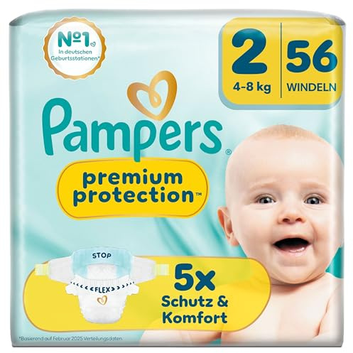 Pampers Premium Protection Größe 2, 56 Windeln, 4kg-8kg | unser Nr. 1 Haut- und Auslaufschutz