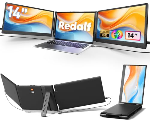 Redalf Laptop Screen Extender, 14 1080P FHD Portable Monitor Extender, Build-in Stand & Dual Speakers, Fit for 13''-16.1'' Laptop, Plug and Play, Compatible with Mac/Wins/Chrome/Dex