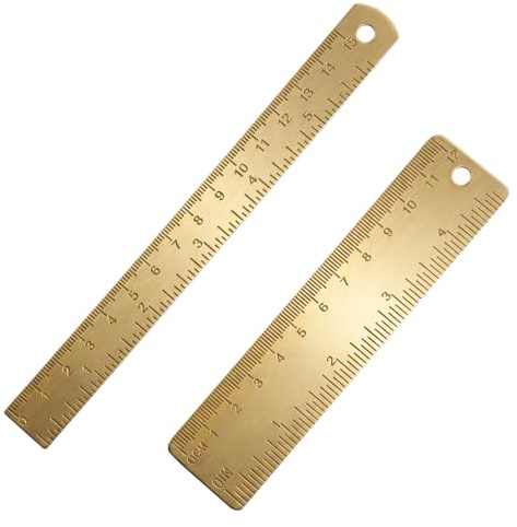 2 Stück Gold Messing Lineal 12/15CM Gerade Metalllineal mit Doppelskala | Cm/Zoll Präzisionsmesswerkzeug Straight Brass Ruler für Zeichnung Büro Werkstatt Kartographie