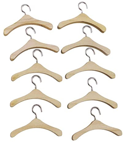 HuadaXtai 10 Teiliges Puppenkleiderbügel Set Aus Holz, Puppenzubehör für Kleine Mädchen, 6 Größen Zur Auswahl, Holz, 15cm