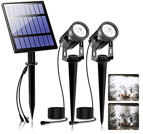 T-SUNUS Solarstrahler für Außen Garten, Gartenstrahler Solar Außen Solarlampe für Außen Auto ON/OFF IP65 Wasserdicht für Baum Terrasse Hof Kaltweiß 2 Stück