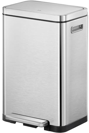 EKO X Cube Pedal Bin 20+20 Litre, Large Rubbish & Recycling Bin, Perfect for Home & Workplaces, Stainless Steel