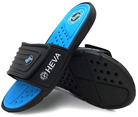 HEVA Men's Slide Sandals Fashion Open Toe Beach Pool Slippers, 11 UK, Black Blue