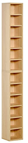 HOMCOM Set von 2 Säulenregalen CD-DVD 6+6 Fächer Natur | Aufbewahrungsschrank Kapazität max. 160 CDs, Möbel für Audio/Video, 21x19x88cm
