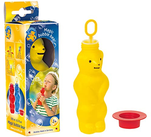 PUSTEFIX Zauberbär Gelb I 180 ml Seifenblasenwasser I Bubbles Made in Germany I Seifenblasen Spielzeug für Kindergeburtstag, Hochzeit, Sommerparty & als Gastgeschenk I Spaß für Kinder & Erwachsene