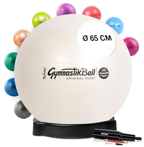 PEZZI Gymnastikball Maxafe mit Ballschale und Pumpe | Sitzball mit Burst-Proof-System, belastbar bis 400 kg, für Therapie, Sport und Büro