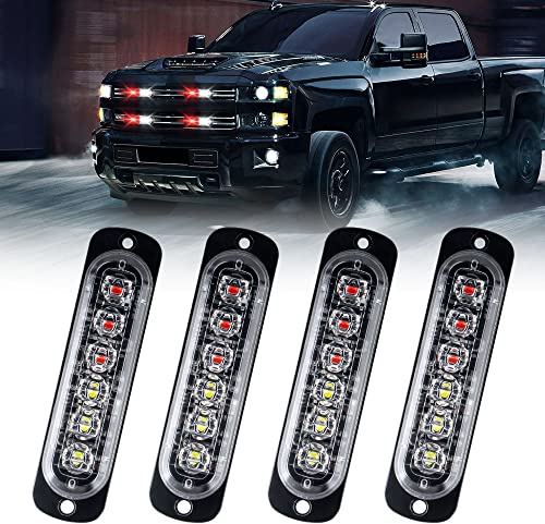4pcs 12-24V Ultra Sottile Lampeggiante Emergenza Avvertimento Strobo Luci Luce - 6LEDS Flash Warning Light Bar - Auto Moto Truck-Rosso e Bianco