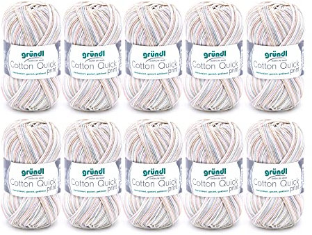 Gründl Wolle Cotton Quick print - dünne Wolle zum Häkeln mit Farbverlauf - Strickgarn - Glänzend und hautfreundlich - 100 % Baumwolle - 10 Knäuel 50 g / 125 m - Nadelstärke 3 - 4 - Sand-rose
