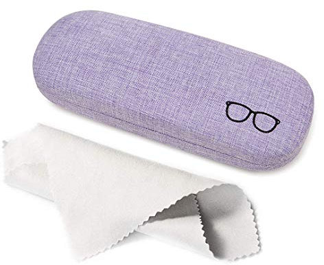 Kono Étui à Lunettes Rigide en Toile de Lin Portable Étui de protection pour Lunettes et Lunettes de Soleil avec Chiffon en Microfibre (Violet)