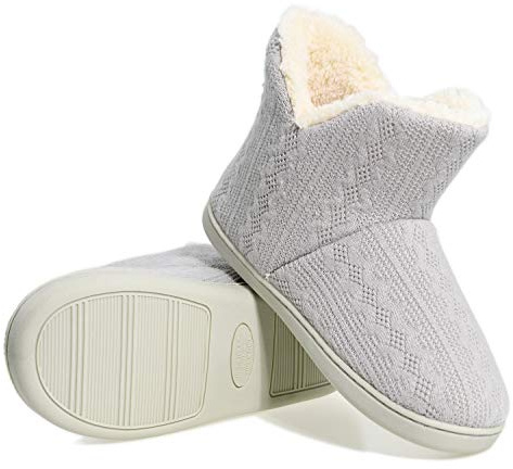 AONEGOLD® tofflor dam herr vinter varm höggstövlar stickad halkfri plysch tofflor tofflor tofflor utomhus indoor, - GRÅ - 44/45 EU