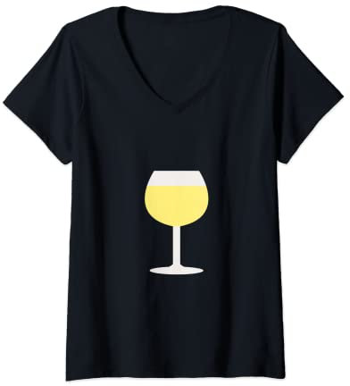 Femme Verre de vin blanc T-Shirt avec Col en V