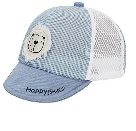 FakeFace Mütze Baby Schirmmütze Baby Kappe Baumwoll Schiebermütze Cappy Mädchen Jungen Baby Hat Base Cap Babymütze Sommer Frühling Kindermütze (Löwe-blau)