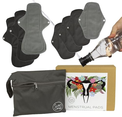 CuloClean 7er pack (4M + 3L) Waschbare Stoffbinden mit Flügeln aus Bambusfaser. Wiederverwendbare Binden aus atmungsaktivem und wasserdichtem Stoff + Reisebeutel + Po Dusche