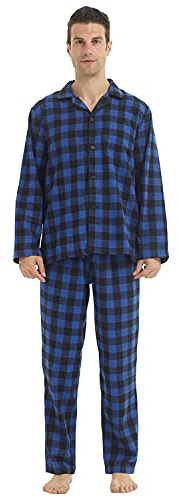 LANBAOSI Ensemble de pyjama pour homme à manches longues à carreaux - Vêtement de détente en flanelle - Pyjamas à carreaux - Haut et bas 2 pièces - Nuits d'hiver en coton, XL