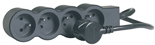 LEGRAND | Rallonge Multiprise Extra-Plate, 4 Prises 2P+T 16A 3680W, Cordon 1,5m Noir Et Gris Foncé, 1 Prise À 90° Pour Chargeur Volumineux